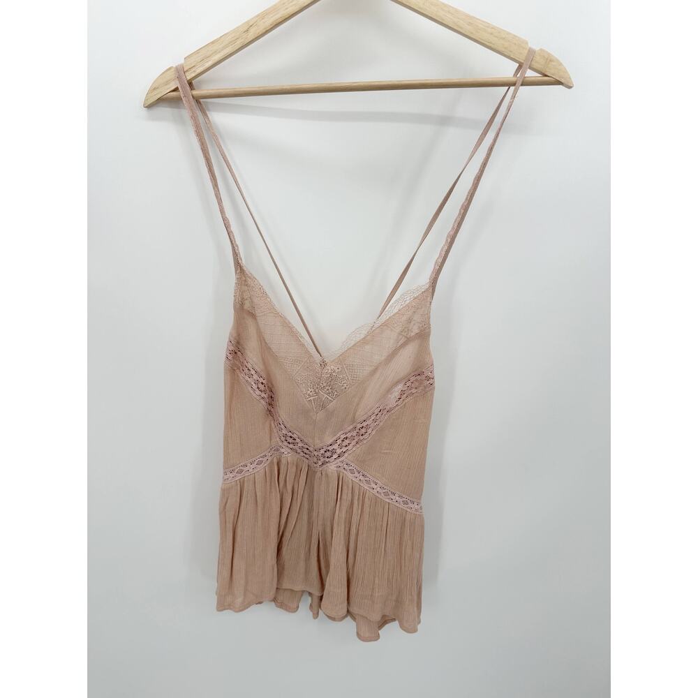 American Eagle Pink Lace V-Neck Tie‎ Back Sleeveless Tank Top Small 7488-107